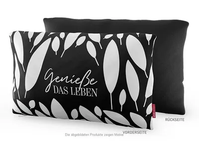 Produktbild von La Vida Kuschelkissen Genieße das Leben Blätter schwarz weiß 25x40cm