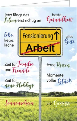 Produktbild von Pensionierung Glückwunschkarte zur Rente mit Briefumschlag, Ortsschild Arbeit vorbei