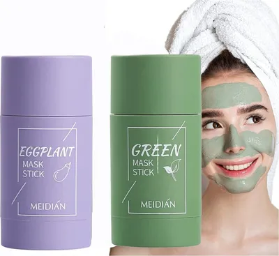 Produktbild von 2 Stück Grüner Tee Maske,Grüner Tee Clay Maske, Green Mask Stick, Grüntee Maske Ölkontrolle Anti-Akne-Aubergine Fest Fein,Regulieren Sie den Wasser (2 PCS)