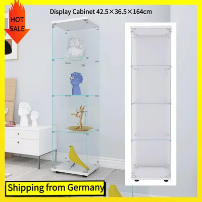 Zdjęcie produktu dla Wystawa szklana - witryna - szafka na bibeloty - regał na książki - szafka podłogowa - 4 półki - szkło hartowane - 42,5 x 36,5 x 164 cm
