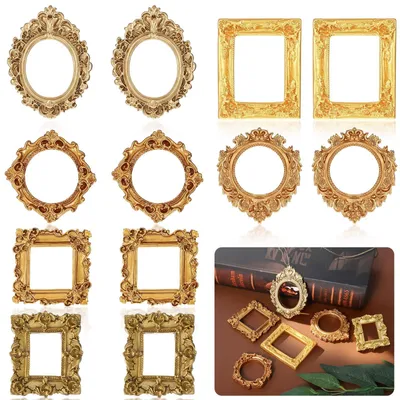 Mini-Fotolijsten Gold Vintage 10 Stück oval rechteckig Hars
