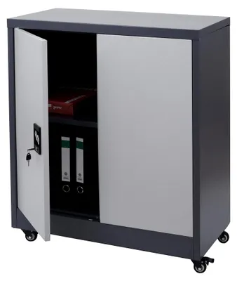 Produktbild von Aktenschrank HWC-O50, Büroschrank mit Rollen, 2 abschließbare Türen, Stahl 98x80x40cm - dunkelgrau hellgrau