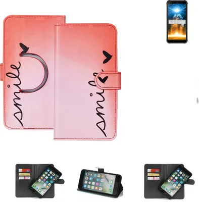Produktbild von K-S-Trade Schutzhülle Handyhülle kompatibel mit Blackview BV6300 Pro Hülle cover bookstyle Etui ''smile'' rot Standfunktion Kameraschutz (1Stk)
