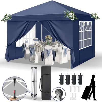 Produktbild von LEADZM Faltpavillon 3x3 m Gartenpavillon mit 4 Seitenteilen, Pavillon mit 4 Sandsäcke Pavillon Pop Up Partyzelt,Blau