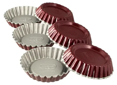 Produktbild von Dr. Oetker Torteletts Ø 10 cm, 6er Set, kleine Backformen für süße Küchlein, ausgezeichnete Wärmeleitung, zweifarbige Optik, (Farbe: grau/rot), Menge: 1 x 6er Set