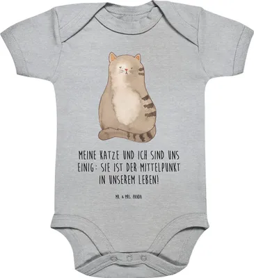 Produktbild von Mr. & Mrs. Panda babykleidung body Katze Sitzen 12. - 18. Monat - Heather Grey - Geschenk, Strampler, Cat, Babybody, Baby, Liebe, strampelanzug, Familie, Katzen, Herz