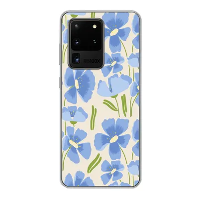Produktbild von MuchoWow® Handyhülle Schutzhülle Hülle für Samsung Galaxy S20 Ultra Blume - Blau - Muster Silikon Softcase Handy Hülle - Karteninhaber