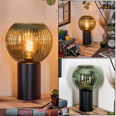 Produktbild von Cesaro Tischlampe aus Metall/Riffelglas in Schwarz/Grün