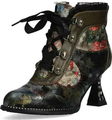 Immagine prodotto di Laura Vita stivaletto donna nastro di raso strass e motivo floreale Oliveo 03, misura:39 EU, colore:Marrone