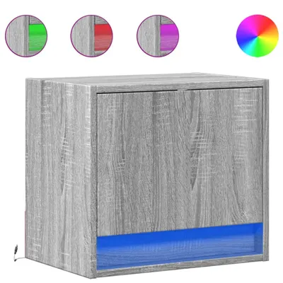 Image de Tables de chevet murales avec lumières LED 2 pcs sonoma gris