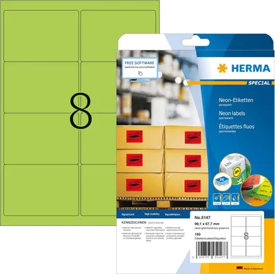Immagine prodotto di HERMA etichette neon 5147 99,1x67,7mm verde neon 160 pezzi