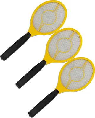 Produktbild von 3er Pack Elektrische Fliegenklatsche gelb/orange mit Schutzgitter