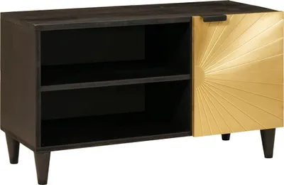 Produktbild von "Schlussverkauf" TV-Schränk hochwertigem - TV-Lowboard - Max. Gewicht: 60 kg - Schwarz und Gold 80x33x46 cm Holzwerkstoff  C14605