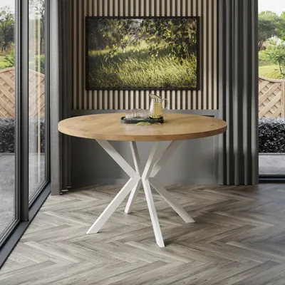 Produktbild von Runder Klapptisch EVERTON 120 cm Beine Weiß Eiche Lancelot