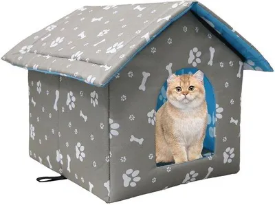 Productafbeelding van Unyqoos® waterdicht kattenhuis voor binnen en buiten – gemaakt van waterdicht Oxford-materiaal, bestand tegen krassen en bijten, met een warm kussen. Maten: S 35x33x30 cm, M 40x38x35 cm, L 45x43x40 cm