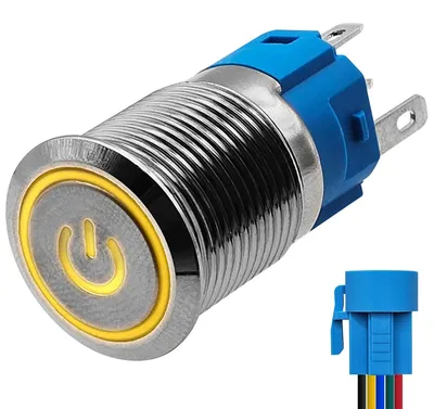 Produktbild von ProRide 16 mm Metall-Drucktaster 12V ON/OFF mit Kabel, gelbe LED