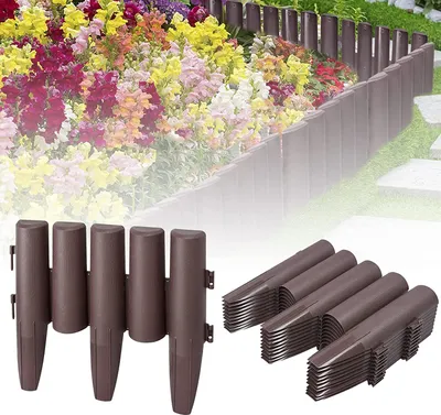 Produktbild von ACXIN Rasenkante Kunststoff 2,8m Holz Optik Beeteinfassung Mähkante Beetumrandung Palisade Garden Border Beetzaun Gartenumrandung, 28 x 24cm Braun