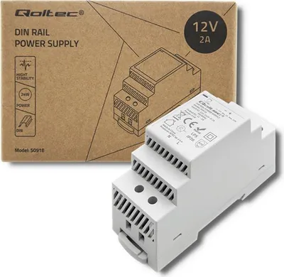 Obrázek produktu pro Napájecí zdroj Qoltec na DIN lištu | 24 W | 12 V | 2 A | šedý
