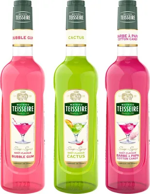 Image de Les sirops insolites Teisseire - Cactus, Bubble Gum, Daddy's Bart - 3x70cl