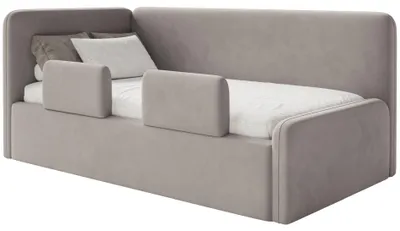 Obrázok produktu pre Selsey Fanko – detská postieľka 90 x 200 cm s ochrannou bočnicou, čelo vľavo, zamat, šedobéžová