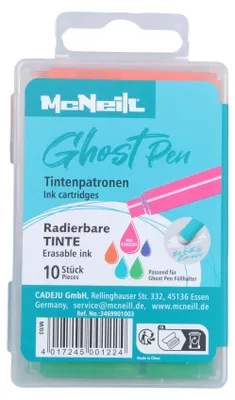 Produktbild von McNeill Ghost Pen Tintenpatronen 10er Pack BUNT radierbare Tinte für Ghost Pen Füller Ersatzpatronen