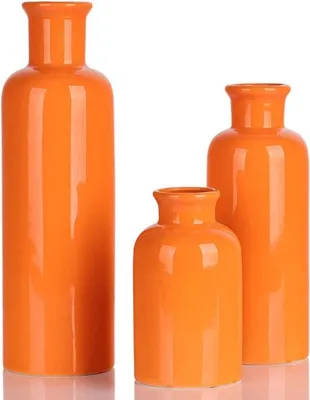 Obrázek produktu pro Sada tří oranžových keramických váziček Unyqoos® – malé dekorativní vázy vyrobené ze 100% keramiky (25/18,5/12,5 × 7 cm), vhodné pro pampasovou trávu a sušené květiny