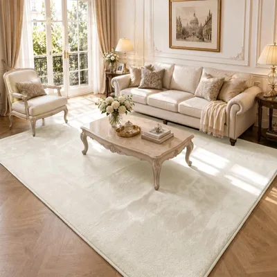 Produktbild von VOUNOT® Weicher Kurzflor Teppich Wohnzimmer mit Antirutschmatte 200x300 cm Beige