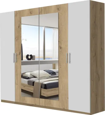 Produktbild von Kleiderschrank Drehtürenschrank Plankeneiche 225 cm mit Spiegel - NORA - Die Möbelfundgrube