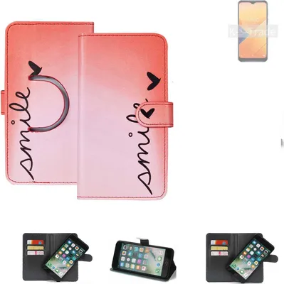 Produktbild von K-S-Trade Schutzhülle Handyhülle kompatibel mit Wiko Y81 Hülle cover bookstyle Etui ''smile'' rot Standfunktion Kameraschutz (1Stk)