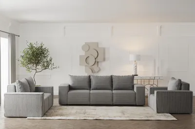 Produktbild von Sofaset Designersofa ESTELLE 3-2-1 mit Schlaffunktion in Stoff Poso Grau
