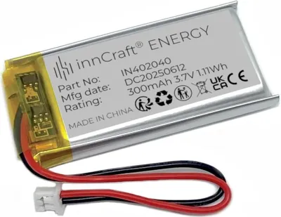 Image de Batterie lithium polymère innCraft Energy 300mAh 3.7V, 40x20x4 Modèle 402040 2P Molex 51021-020 Connecteur 1.25mm