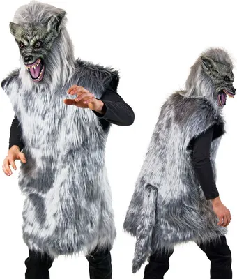 Wolf Kostüm grauer Wolf Isegrim mit Maske für Herren Gr. L-XL Overall Werwolf Tier Tierkostüm Fasching Karneval Mottoparty Märchen Paarkostüm Rotkäppchen und der böse Wolf Halloween