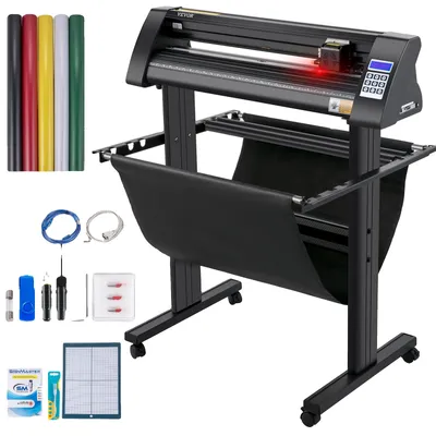 Zdjęcie produktu dla Wycinarka do winylu VEVOR, ploter do winylu 720 mm, ploter tnący z ekranem LED, półautomatyczne zintegrowane oko optyczne do dokładnego prowadzenia, kompatybilny z oprogramowaniem SignMaster dla systemu Windows ze stojakiem