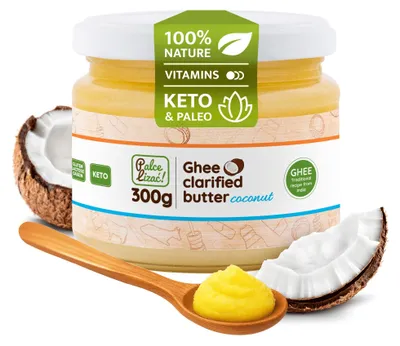 Image de PALCE LIZAĆ Beurre clarifié au ghee et à la noix de coco 300 g | Ayurveda, sans lactose, sans gluten | Beurre clarifié, issu exclusivement du lait de vaches élevées en pâturage, cétogène