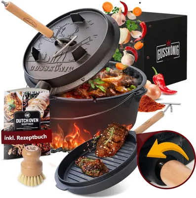 Produktbild von Gusskönig Dutch Oven 4,5 l mit Füßen mit 2in1 Deckelheber und Bürste