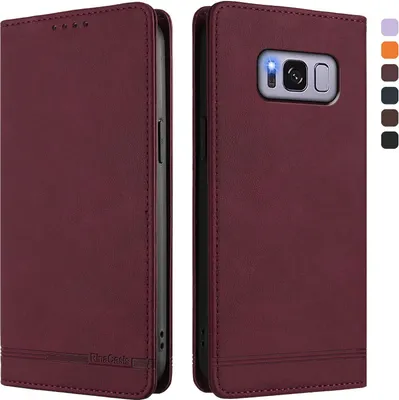 Obrázek produktu pro Pouzdro pro Samsung Galaxy S8, retroPolyuretankožené flip pouzdro s stojánkem a přihrádkami na karty Červený