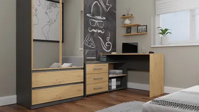 Image de Bureau d'angle fonctionnel DANY 120 cm avec 3 tiroirs et espace de rangement