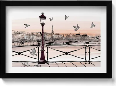Produktbild von Sonnenuntergang über der Seine– Wandbild mit Rahmen – Gerahmtes Bild  – Wanddekoration – 30x20 cm –  Schwarz Rahmen
