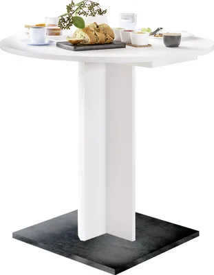 Produktbild von Kulissentisch >Judd< rund, ausziehbar, weiss matt / schwarzstahl - 80/120x75 (D/BxH)