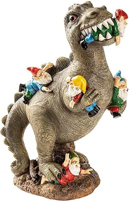 Image de Figurine de jardin représentant un dinosaure avec un nain, en résine, de grande taille, pour l'extérieur