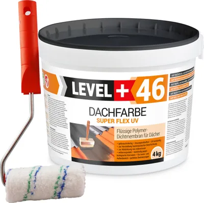 Produktbild von Dachfarbe 4kg Flexible Sockelfarbe Dachlack Braun+Farbroller 10cm Set RM46