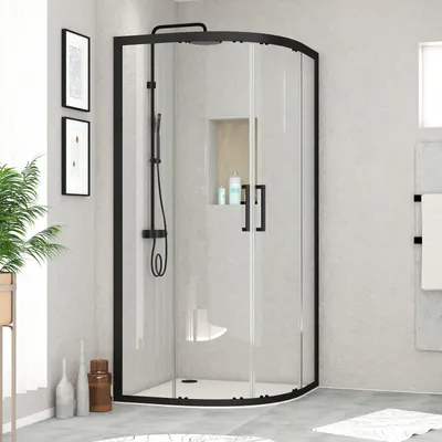 Produktbild von Duschkabine 90x90 Marwell Glasdusche Factory Runddusche, schwarz, 90 x 90 x 200 cm - Duschkabine mit matt schwarzem Aluminiumrahmen - Duschabtrennung mit Schiebetür