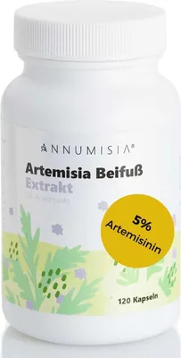 Produktbild von ANNUMISIA® Artemisia Beifuß Extrakt 33:1 hochdosiert - 120 Kapseln - 400 mg Extrakt pro Kapsel - 5% Artemisinin - vegan - ohne Zusatzstoffe