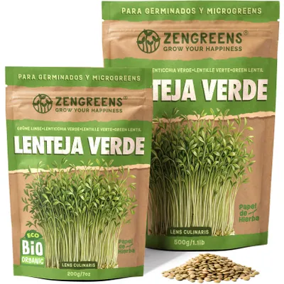 Imagen del producto de ZenGreens® Semillas Eco para Germinar Lenteja Verde 200 g – Brotes y Microgreens