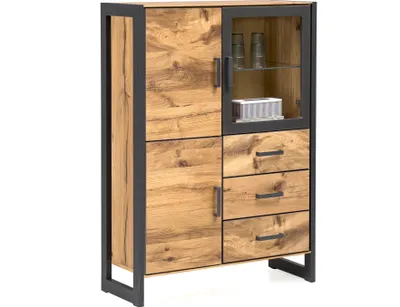 Produktbild von Vitrine Janne Regal Hochschrank Highboard Alteiche Metall graphitgrau B.97cm