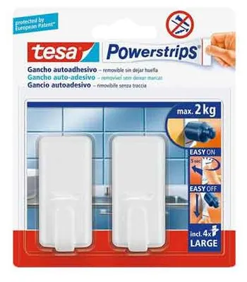 Immagine prodotto di GANCIO RETTANGOLARE 'POWERSTRIPS' BIANCO Mod. S, 3 ganci + 4 strisce - Portata 1 Kg