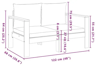 Image de vidaXL Canapé de jardin avec coussins 2 places en bois massif d'acacia