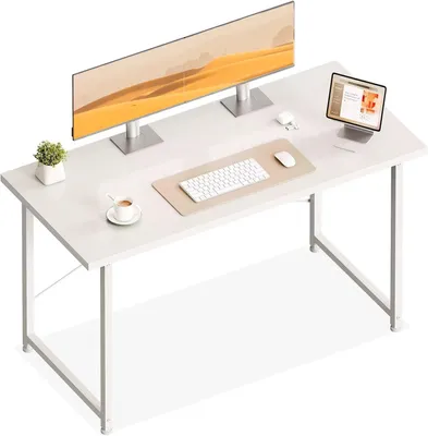 Imagen del producto de Escritorio - Mesa para ordenador y trabajo - 120 x 48 cm - Tablero de mesa de MDF - Estructura de metal - Ideal para oficina y estudio - Blanco