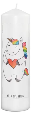 Produktbild von Mr. & Mrs. Panda Kerze Einhorn Herz 29 x 8 cm XL - Weiß - Geschenk, Erinnerungslicht, Lustig, Erinnerungskerze, Einhörner, Deko, Stumpenkerze, Bedruckte, Freundin, Anders