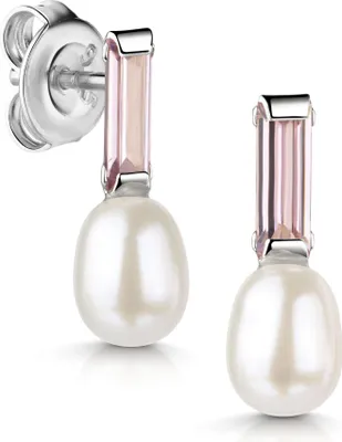 Produktbild von Ohrringe Ohrstecker 925 Sterling Silber vergoldet Süßwasserzuchtperle mit Kristallstein in verschiedenen Farben Farbe - Rosa